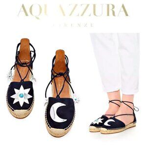 Aquazzura Poppy-Delevingne Midnight Star Moon Lace Up Espadrilles sz US 6/ IT 36